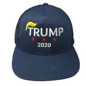 Trump 2020 Snapback Mesh Back Trucker Hat Blue One Size Embroidered